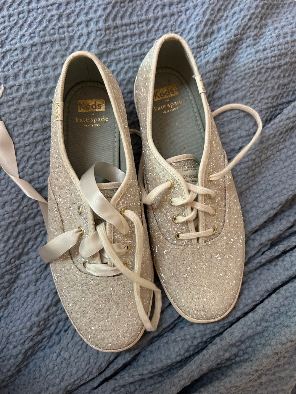 kate spade women Glitter Lace-Up Sneakers in Silver